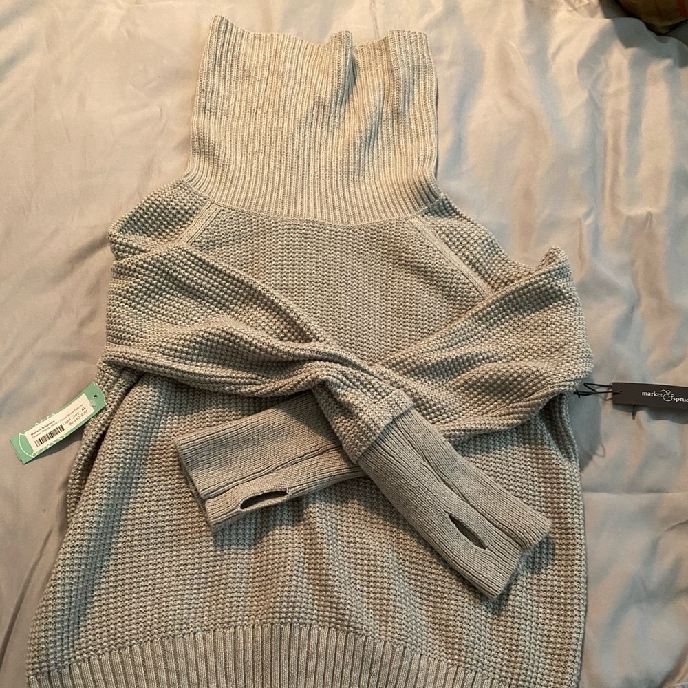 Thumb hole, cowl neck sweater